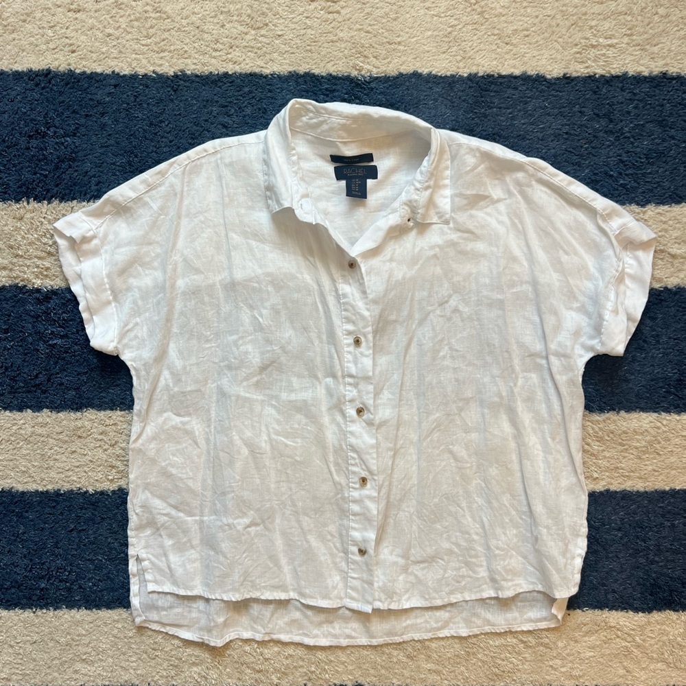 Linen Short-Sleeve Button Shirt Size Medium